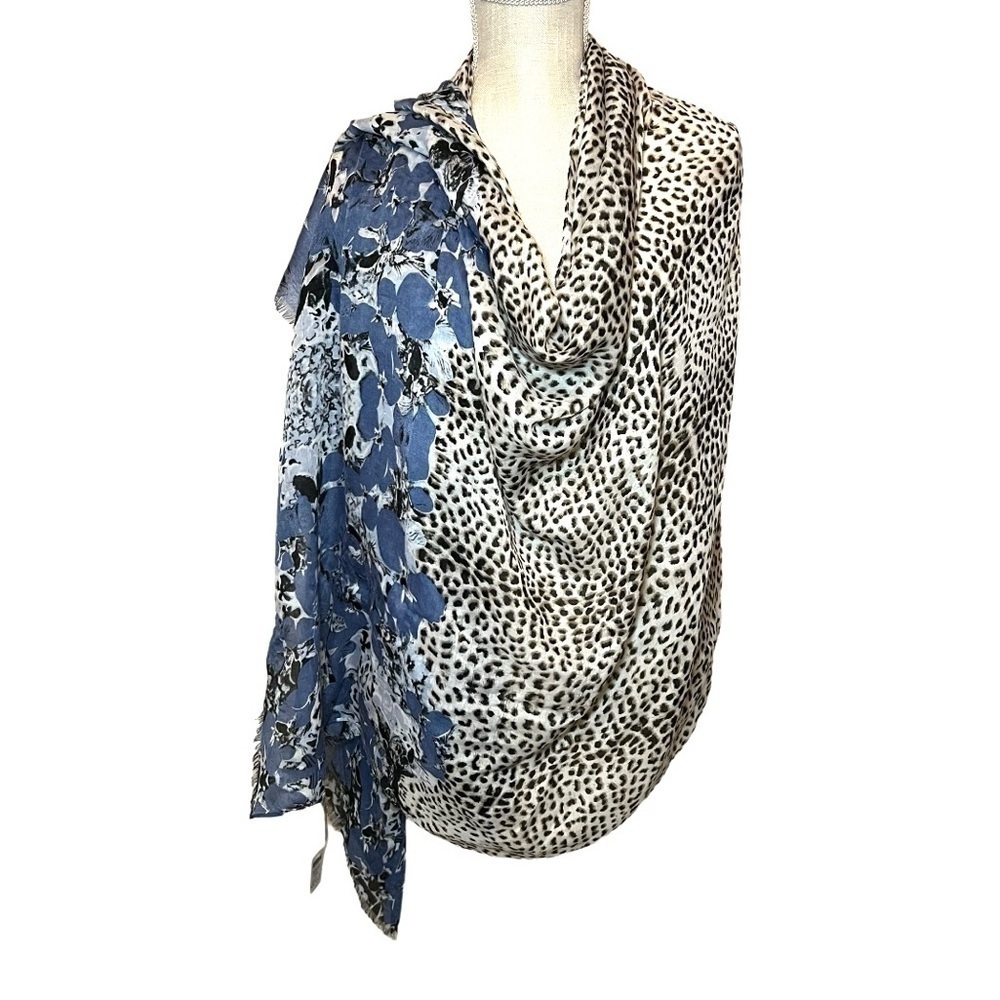 Chico's  Scarf leopard and  Floral Blue Print